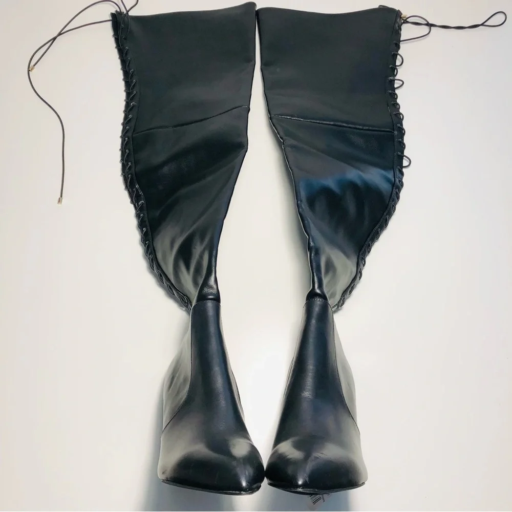 NEW CARVELA Black Second Skin wide-fit faux-leather over-the-knee boots sz 38.5